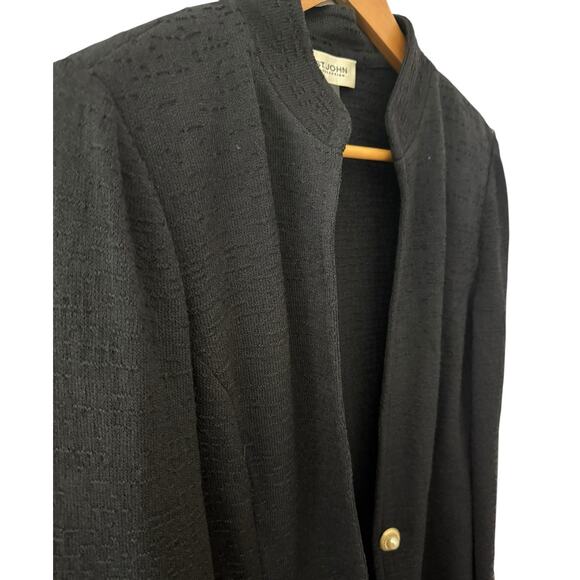 St. John Collection Luxe Textured Black Wool-Blend Pearl Button Blazer Size 10 - Picture 3 of 10